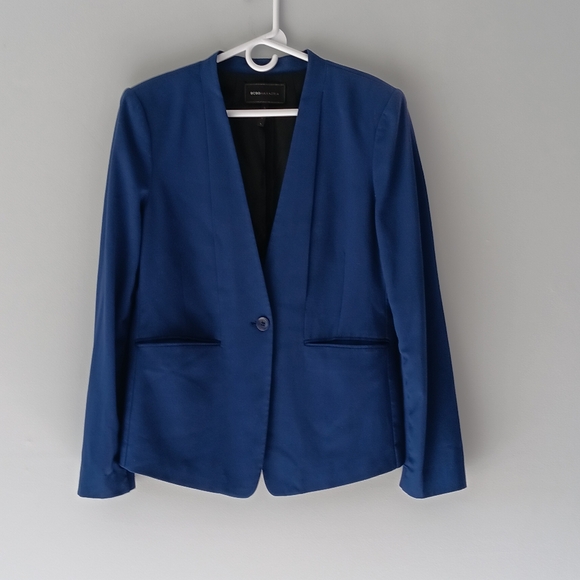 BCBGMaxAzria Chaya Blazer Blue Depth Single Button Collarless Pockets Large - Picture 15 of 15